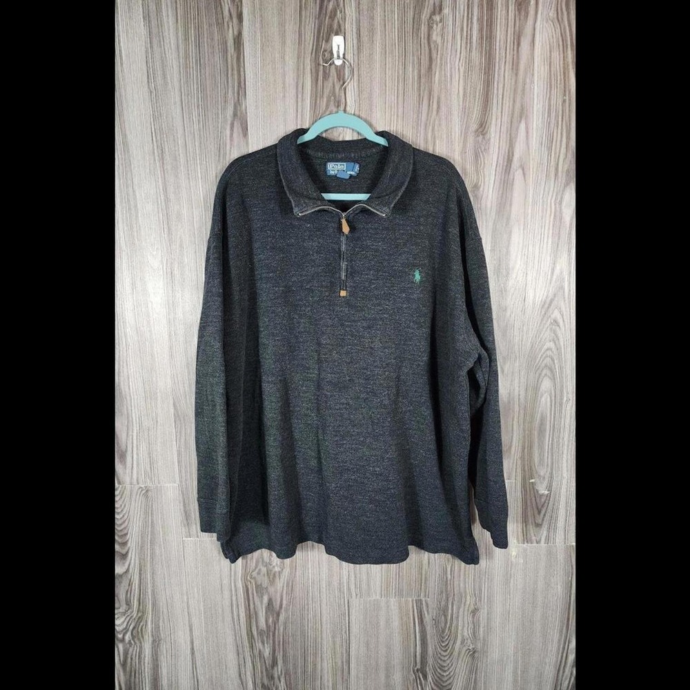 Polo Ralph Lauren Mens 3XB Big Charcoal Gray Cotton Quarter Zip Pullover Sweater